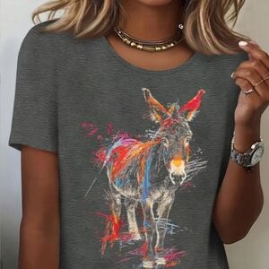 Gray Graphic Donkey Print Women's Top XXL, NEW